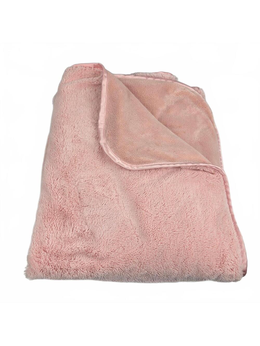 Brookstone NAP Pink Travel/Spa Throw Blanket Satin Trim Soft 2Ply 38x60” EUC